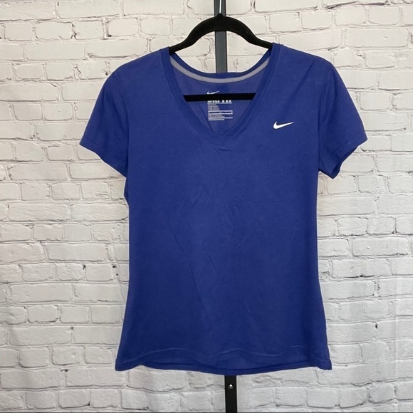 Nike Dri Fit V-Neck Cobalt Blue T-Shirt - Picture 1 of 4